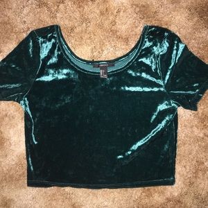 Dark Green Velvet Crop Top